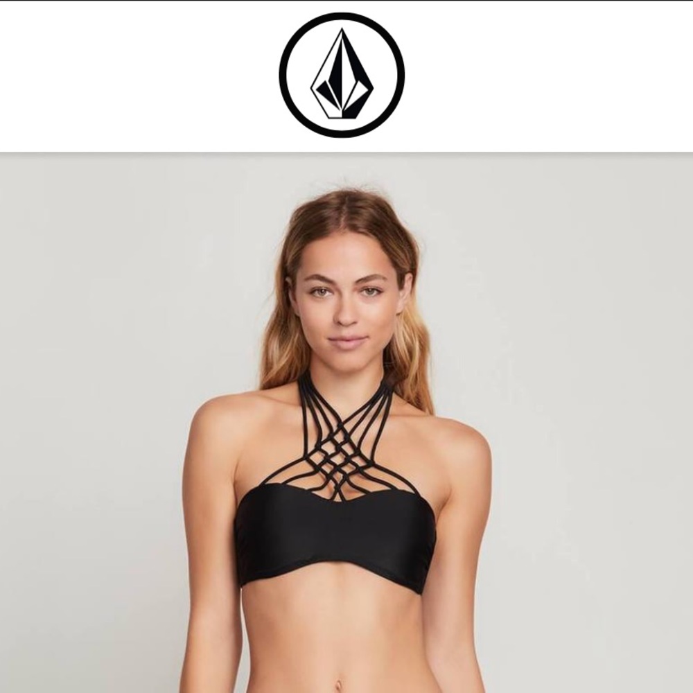 Volcom Simply Solid Bandeau Strappy Black Top